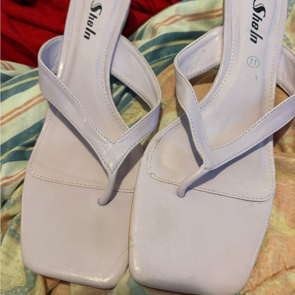 SHEIN Lilac Square-Toe Thong Sandals